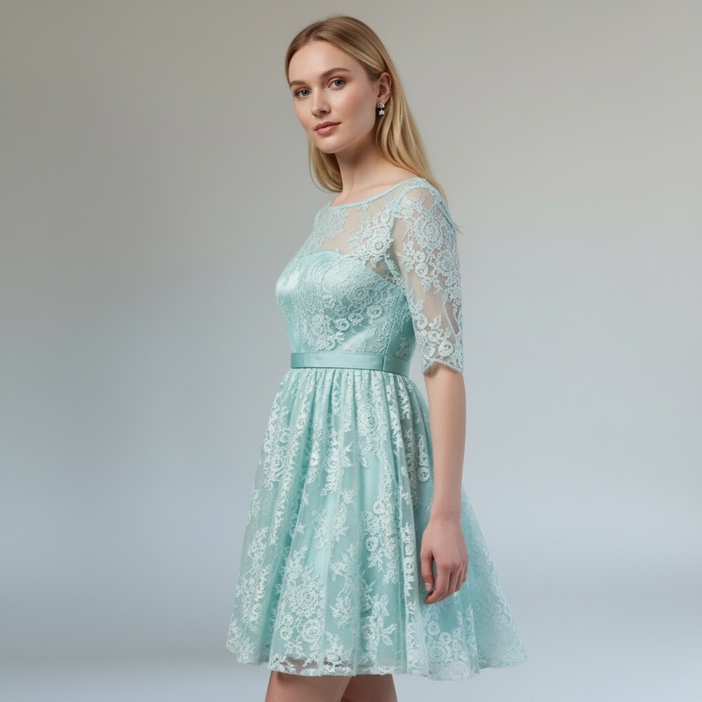 Anthropologie Quillaree Tea Rose Dress Lace Mint Green Sz 6